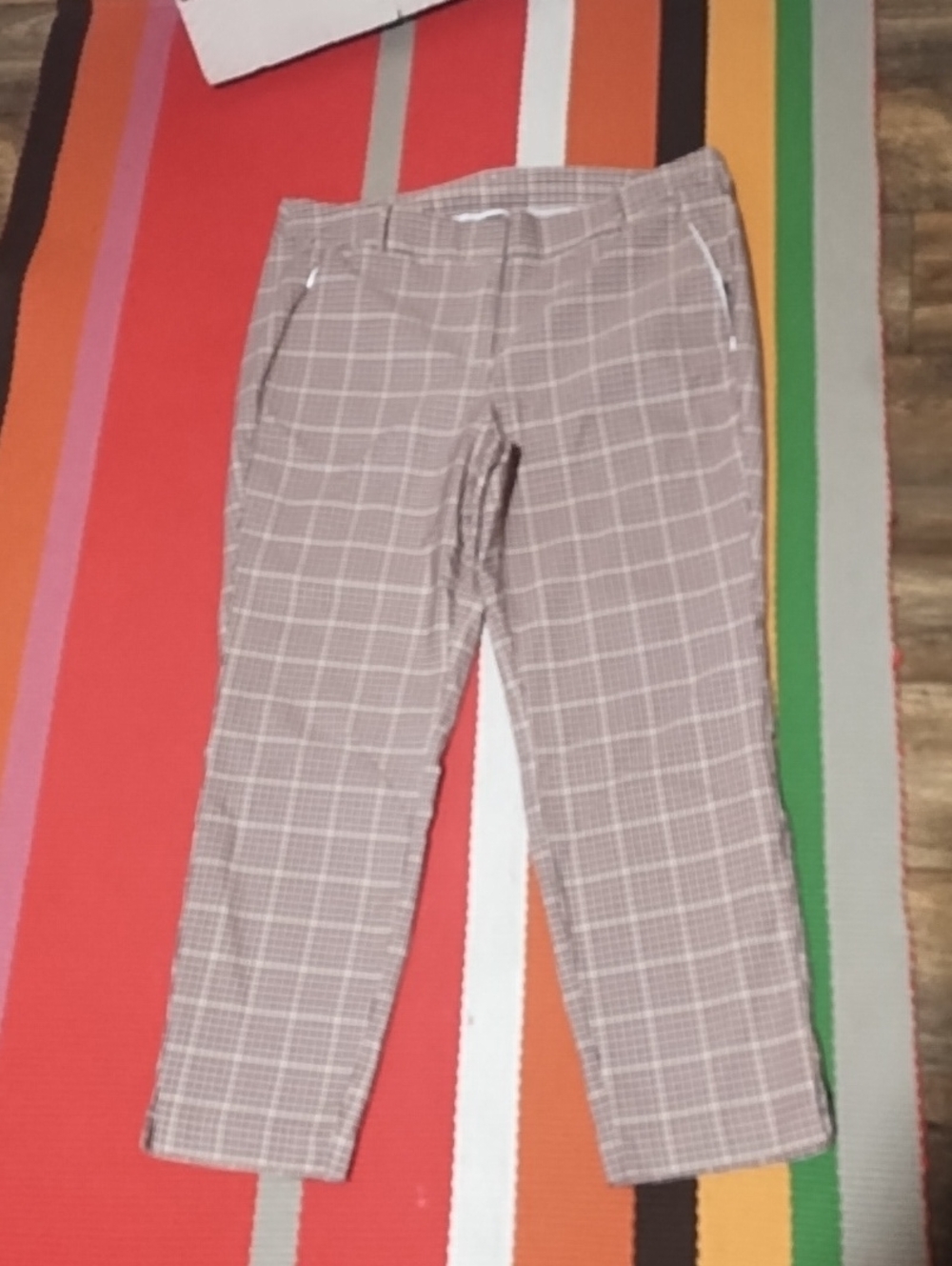 Lane Bryant Brown and Cream Plaid Pants EUC Size 18 Zip Pockets.